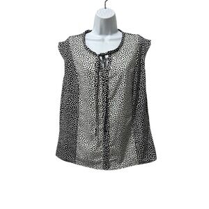 5 for $30 Talbots Womens Black White Polka Dot Sleeveless Tie Neck Top Size L